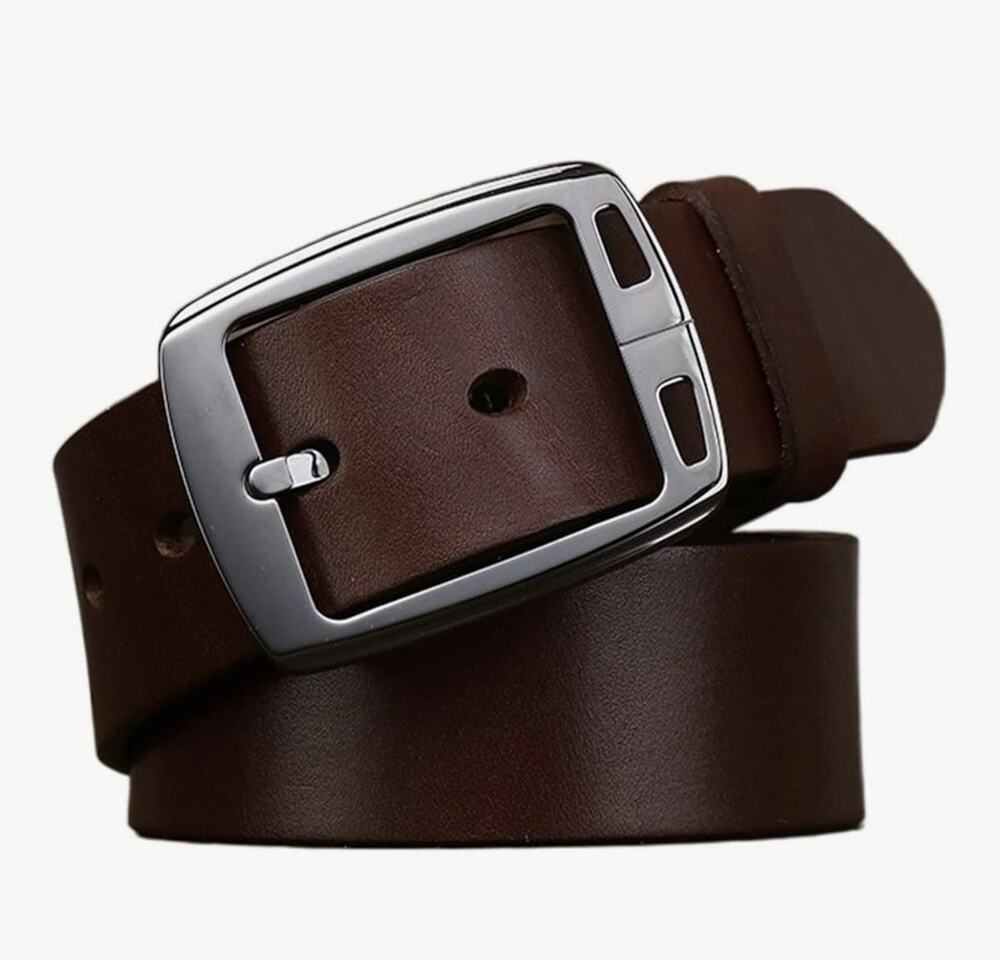 Fashion Pin Buckle Genuine Leather Mens Belt Coffee Brown 48in/120cm